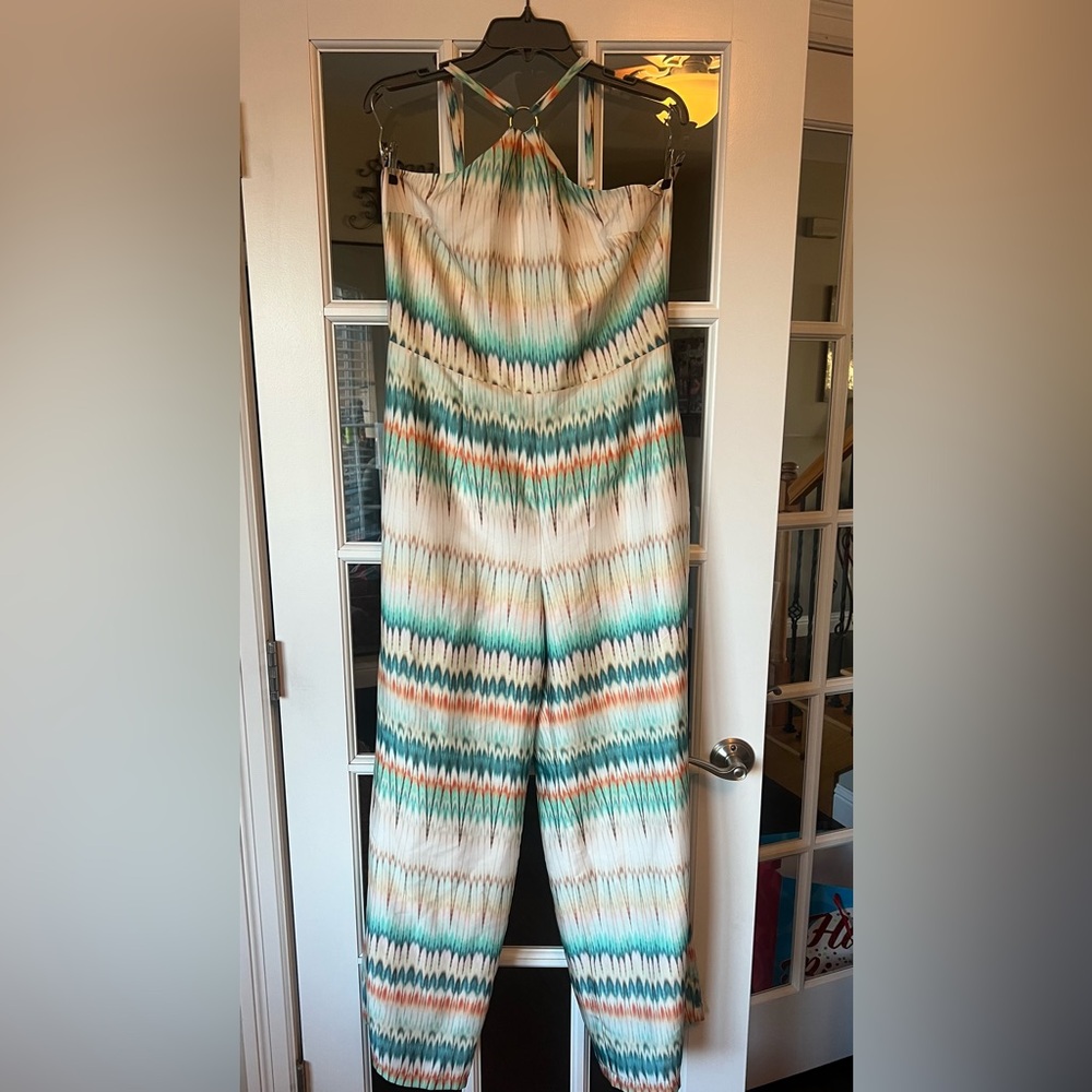 INC International Concepts Teal and Orange the dye Patterned Jumpsuit